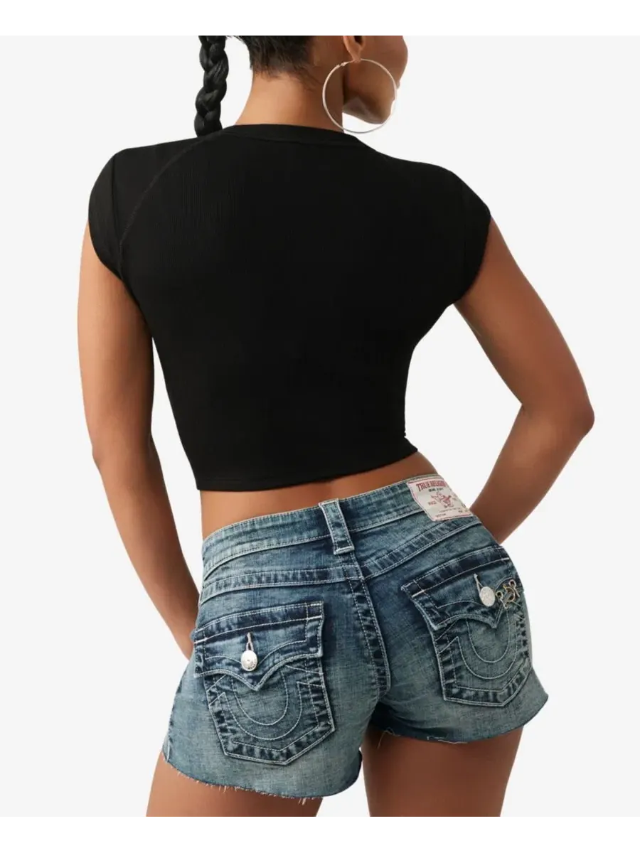 Футболка с вырезом-качели и принтом Buddha Urban Notched Baby True Religion — изображение 3 из 3, черный