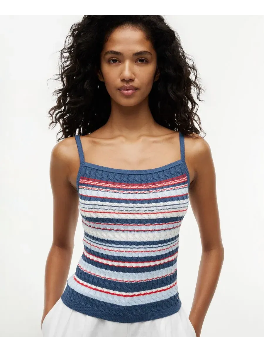 Топ из хлопка с кабельной вязкой Tommy Hilfiger — изображение 3 из 4, синий/красный мульти
