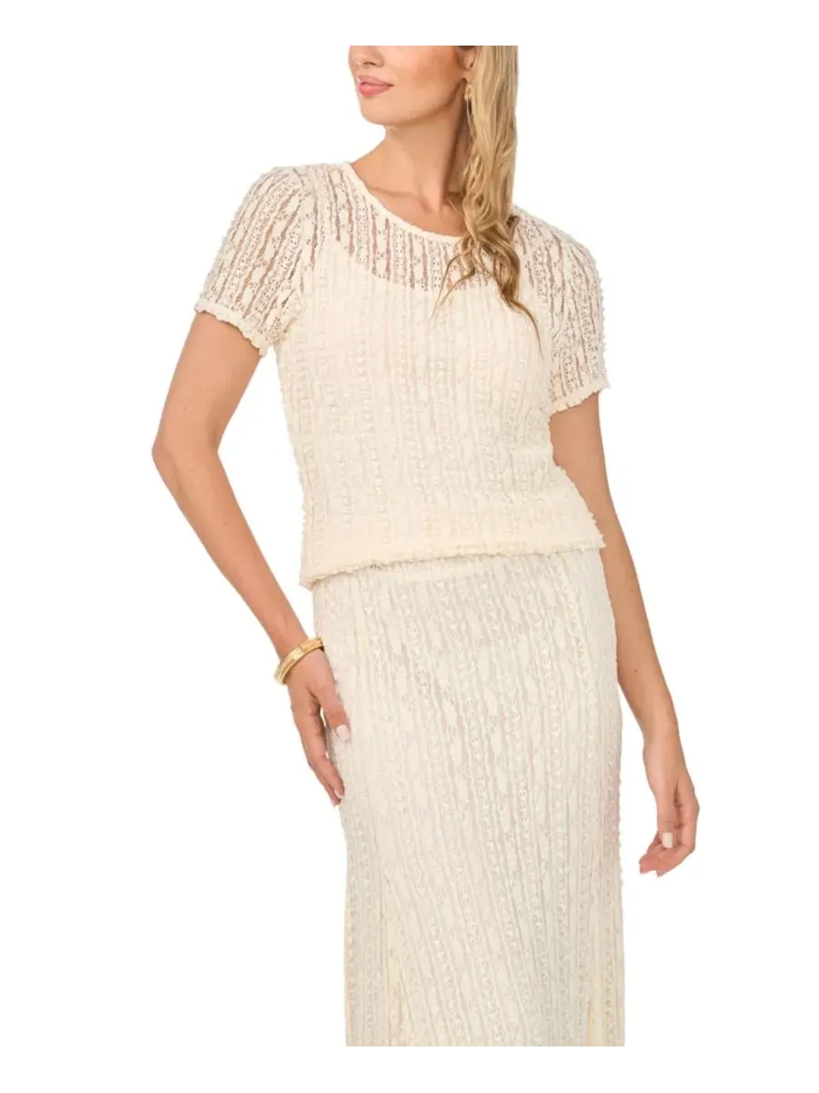 Топ с кружевной отделкой с ками-подкладкой, с коротким рукавом Vince Camuto