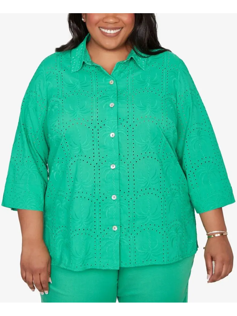 Рубашка Plus Size Resort Living с перфорацией в виде пальмы и пуговицами спереди Alfred Dunner