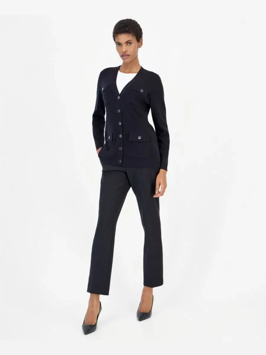 Кардиган с V-образным вырезом и четырьмя накладными карманами Anne Klein — изображение 3 из 4, черный