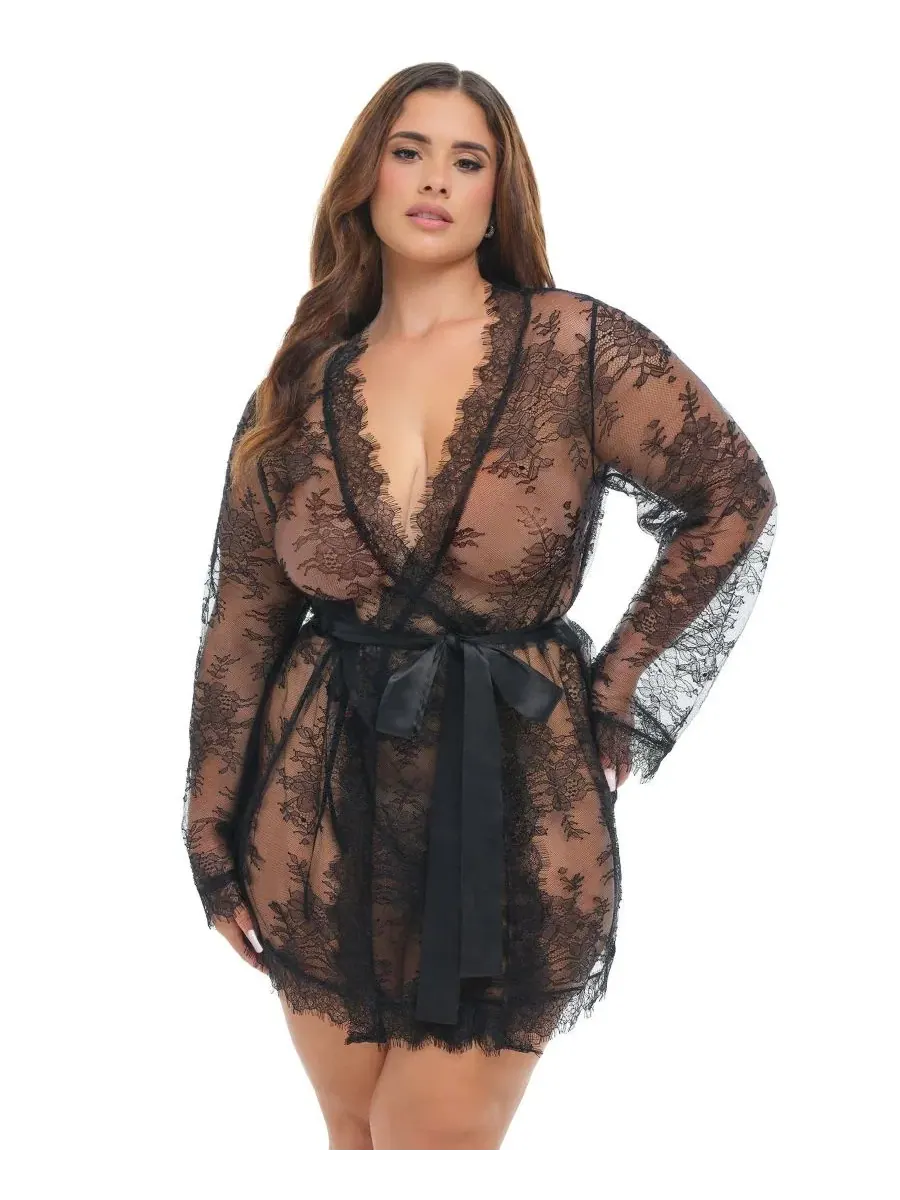 Женский короткий кружевной халат Curvy Amour Oh La La Cheri — белый