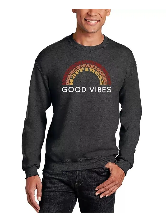 Мужская толстовка с круглым вырезом Good Vibes Word Art LA Pop Art — изображение 1 из 2, серый