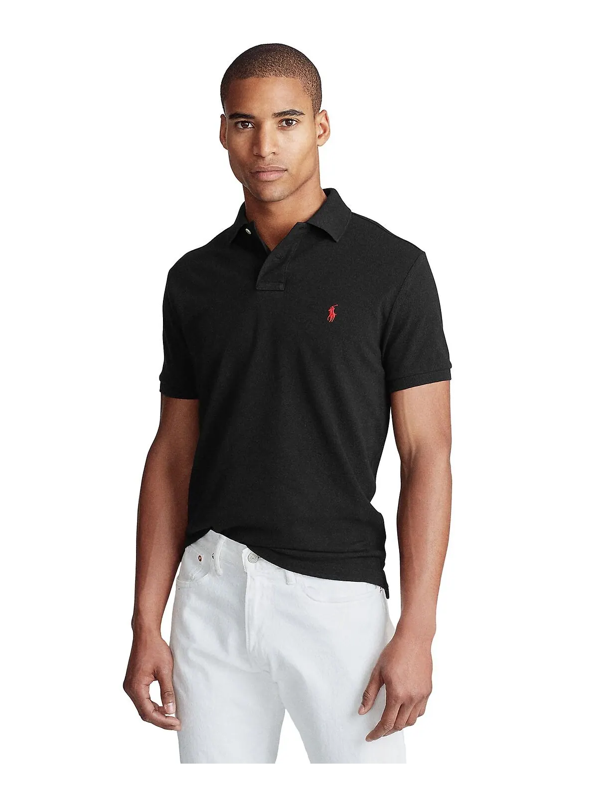 Мужская футболка-поло slim fit из сетчатой ​​ткани на заказ Polo Ralph Lauren — изображение 1 из 5, черный
