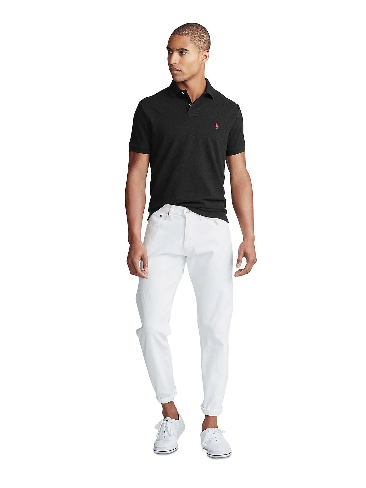 Мужская футболка-поло slim fit из сетчатой ​​ткани на заказ Polo Ralph Lauren — изображение 3 из 5, черный