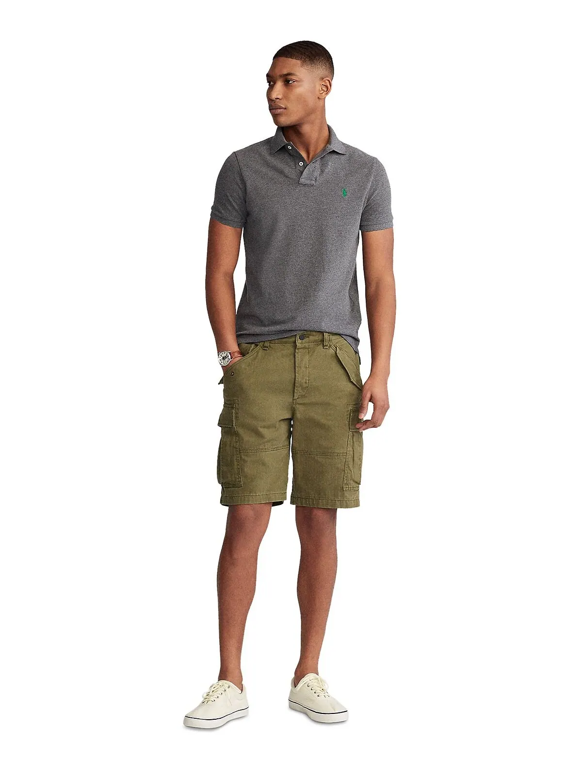 Мужская футболка-поло slim fit из сетчатой ​​ткани на заказ Polo Ralph Lauren — изображение 1 из 5, серый