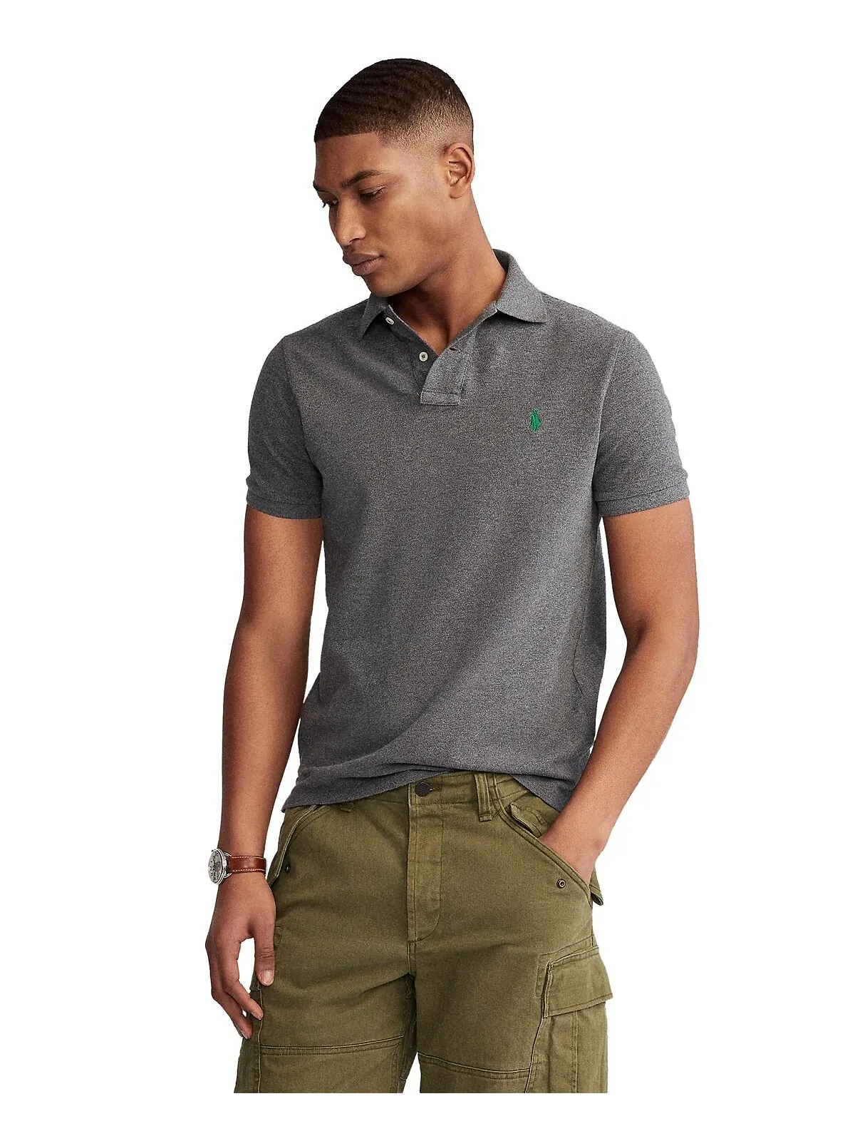 Мужская футболка-поло slim fit из сетчатой ​​ткани на заказ Polo Ralph Lauren — изображение 3 из 5, серый