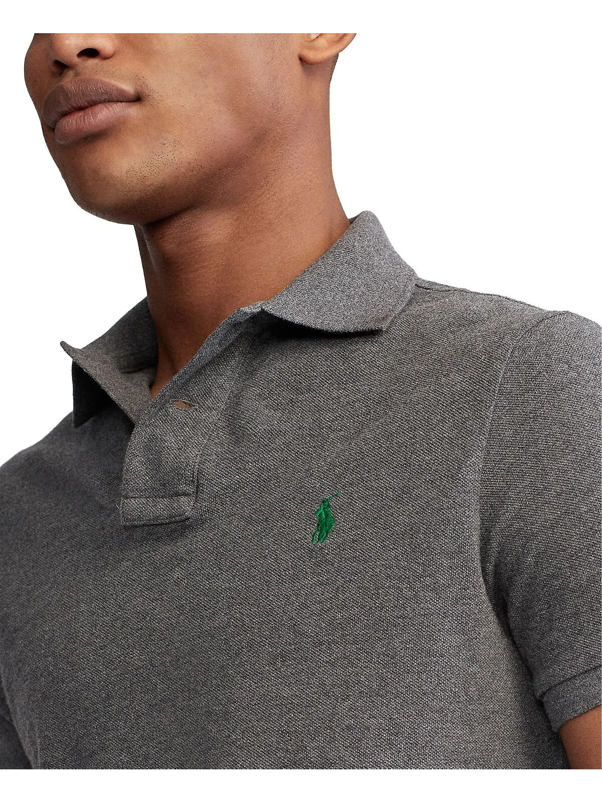 Мужская футболка-поло slim fit из сетчатой ​​ткани на заказ Polo Ralph Lauren — изображение 4 из 5, серый
