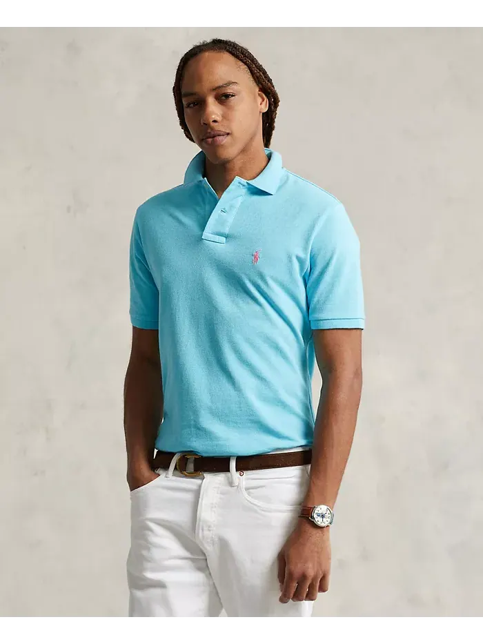 Мужская поло Custom Slim Fit с сетчатой тканью Polo Ralph Lauren — изображение 1 из 4, синий
