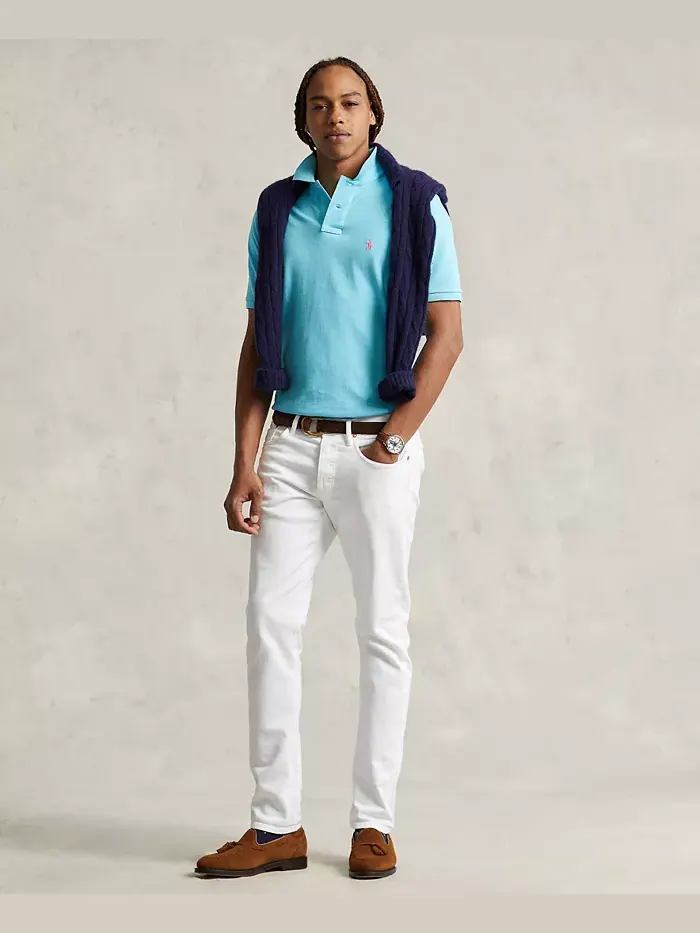 Мужская поло Custom Slim Fit с сетчатой тканью Polo Ralph Lauren — изображение 2 из 4, синий