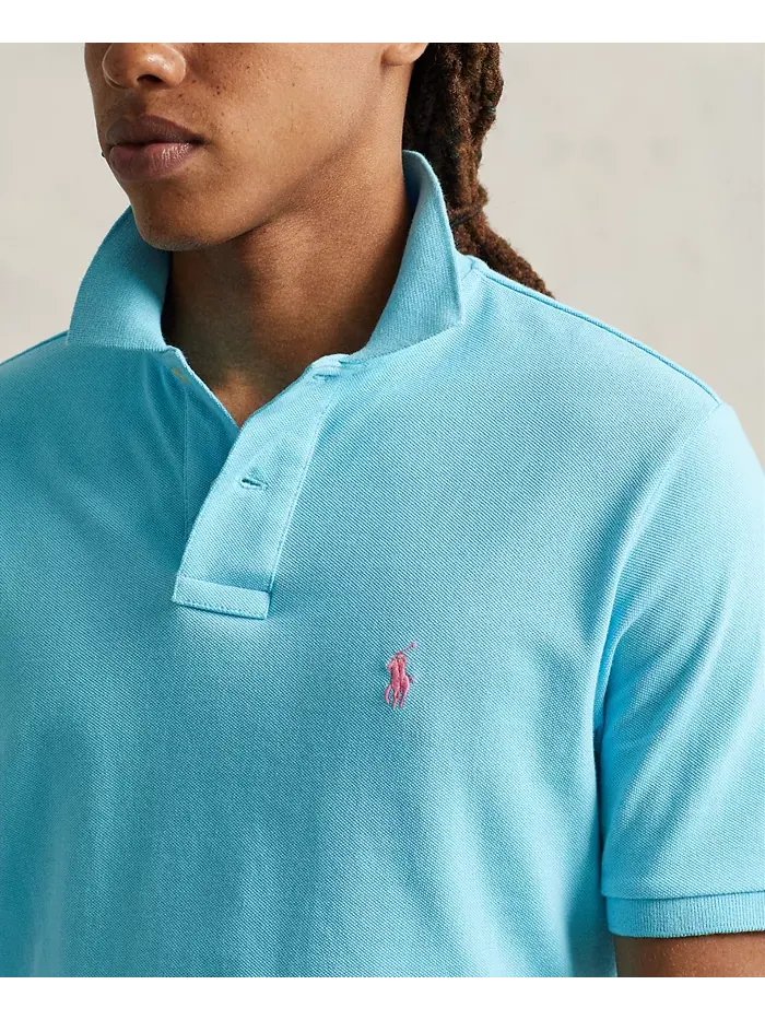 Мужская поло Custom Slim Fit с сетчатой тканью Polo Ralph Lauren — изображение 3 из 4, синий