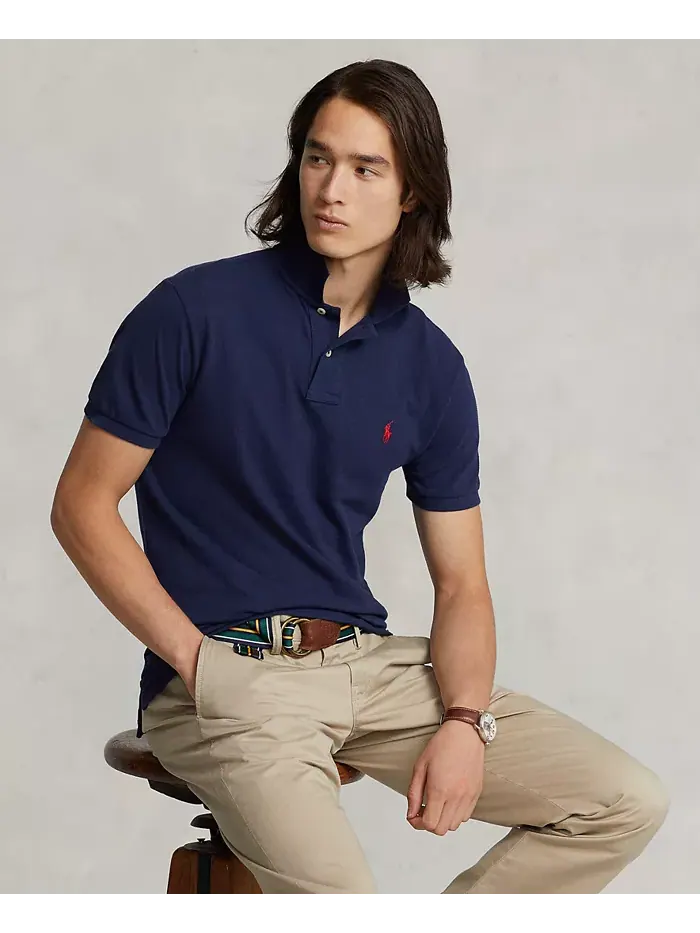 Мужская поло Custom Slim Fit с сетчатой тканью Polo Ralph Lauren — изображение 1 из 4, темно-синий