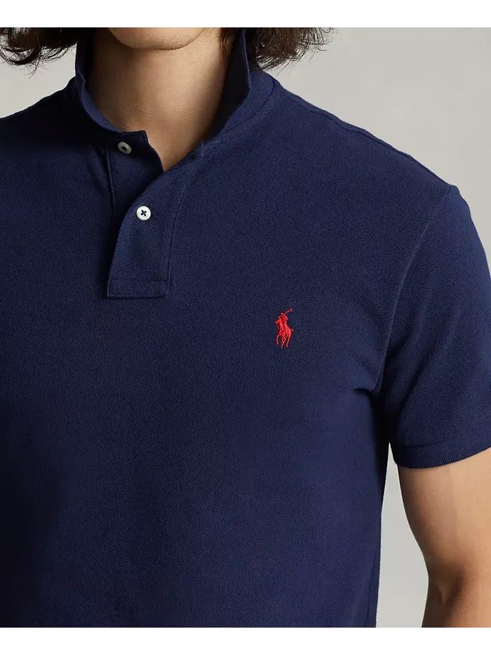 Мужская поло Custom Slim Fit с сетчатой тканью Polo Ralph Lauren — изображение 3 из 4, темно-синий