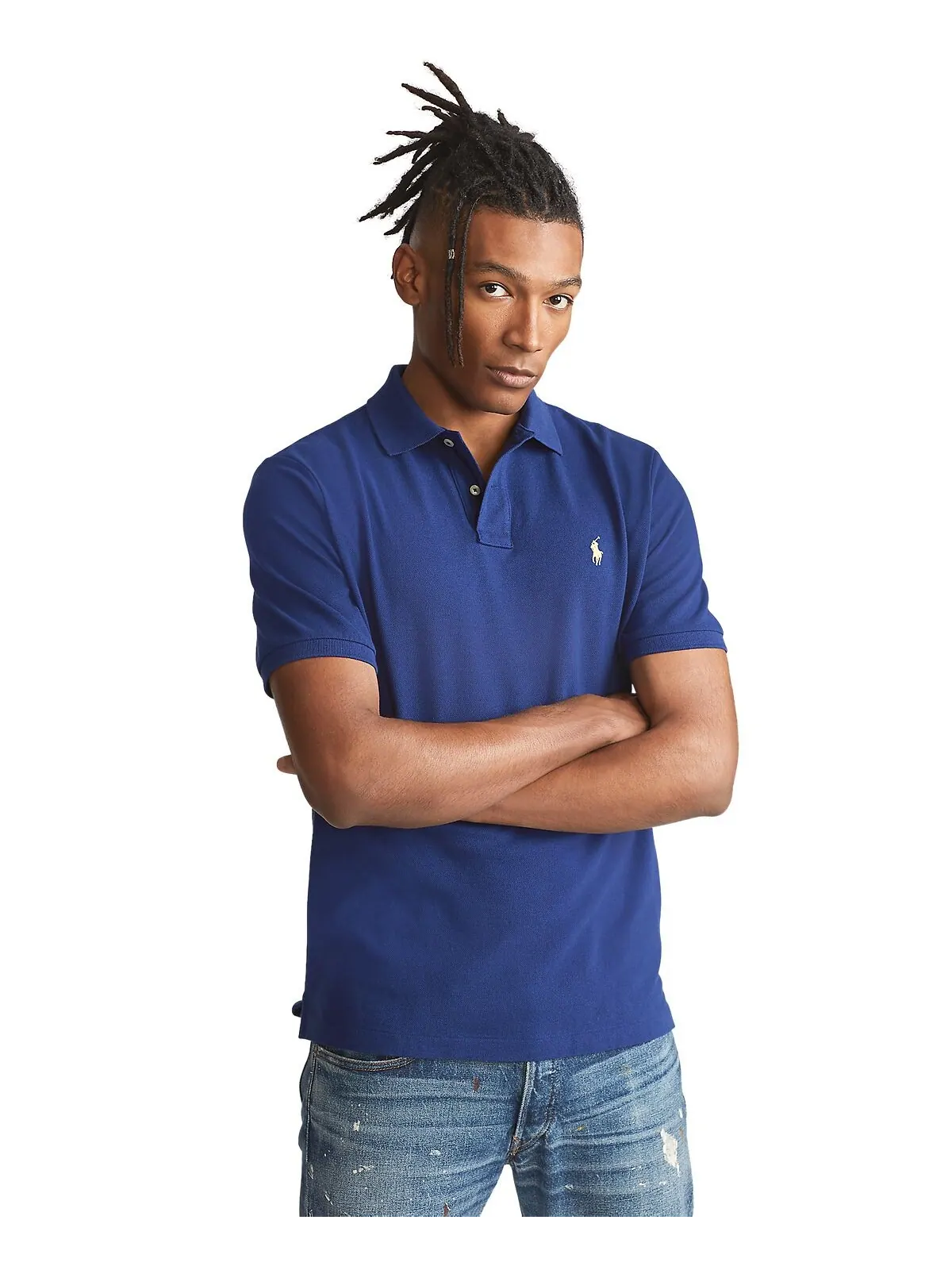 Мужская футболка-поло slim fit из сетчатой ​​ткани на заказ Polo Ralph Lauren — изображение 1 из 5, королевский синий