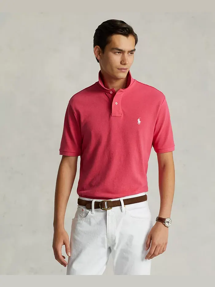 Мужская поло Custom Slim Fit с сетчатой тканью Polo Ralph Lauren — изображение 1 из 4, розовый