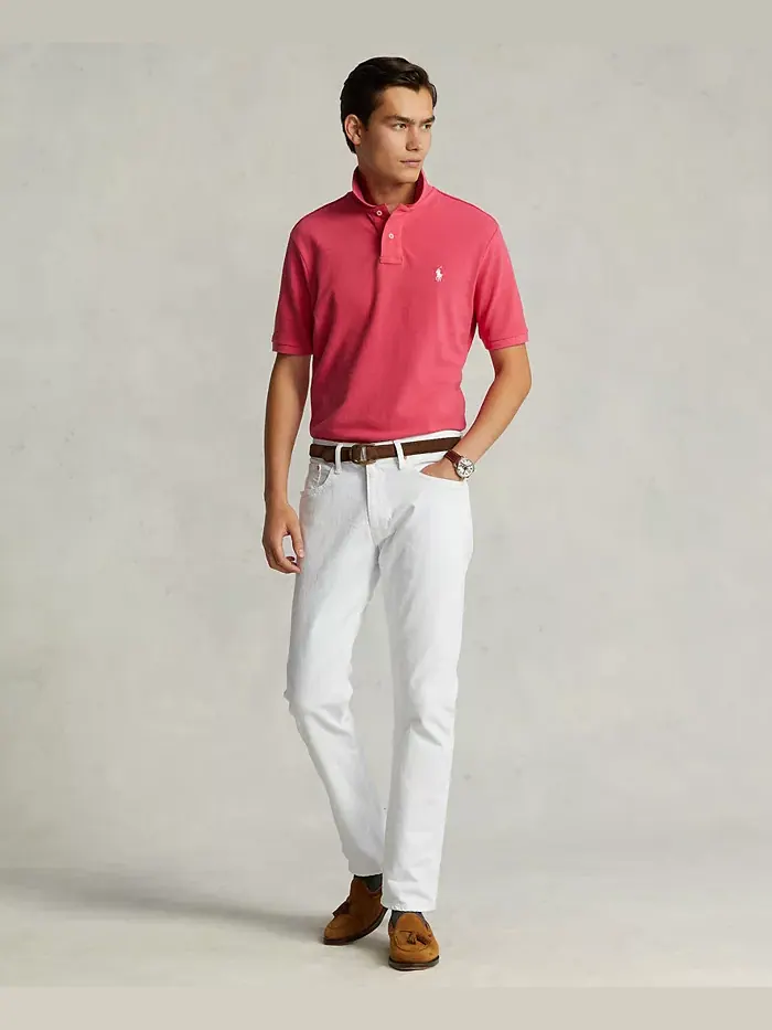 Мужская поло Custom Slim Fit с сетчатой тканью Polo Ralph Lauren — изображение 2 из 4, розовый