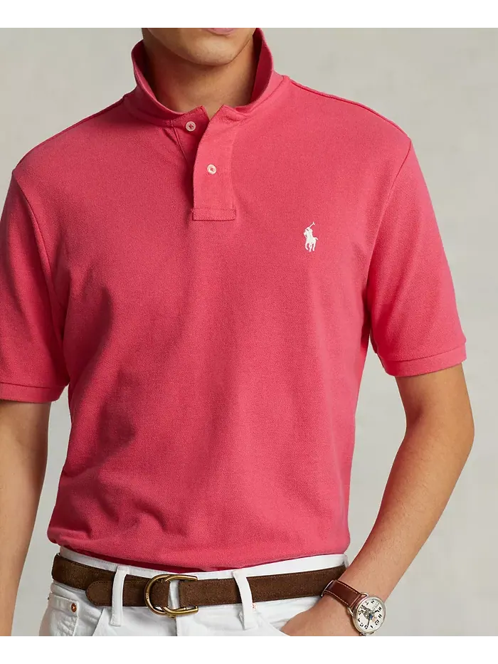 Мужская поло Custom Slim Fit с сетчатой тканью Polo Ralph Lauren — изображение 3 из 4, розовый