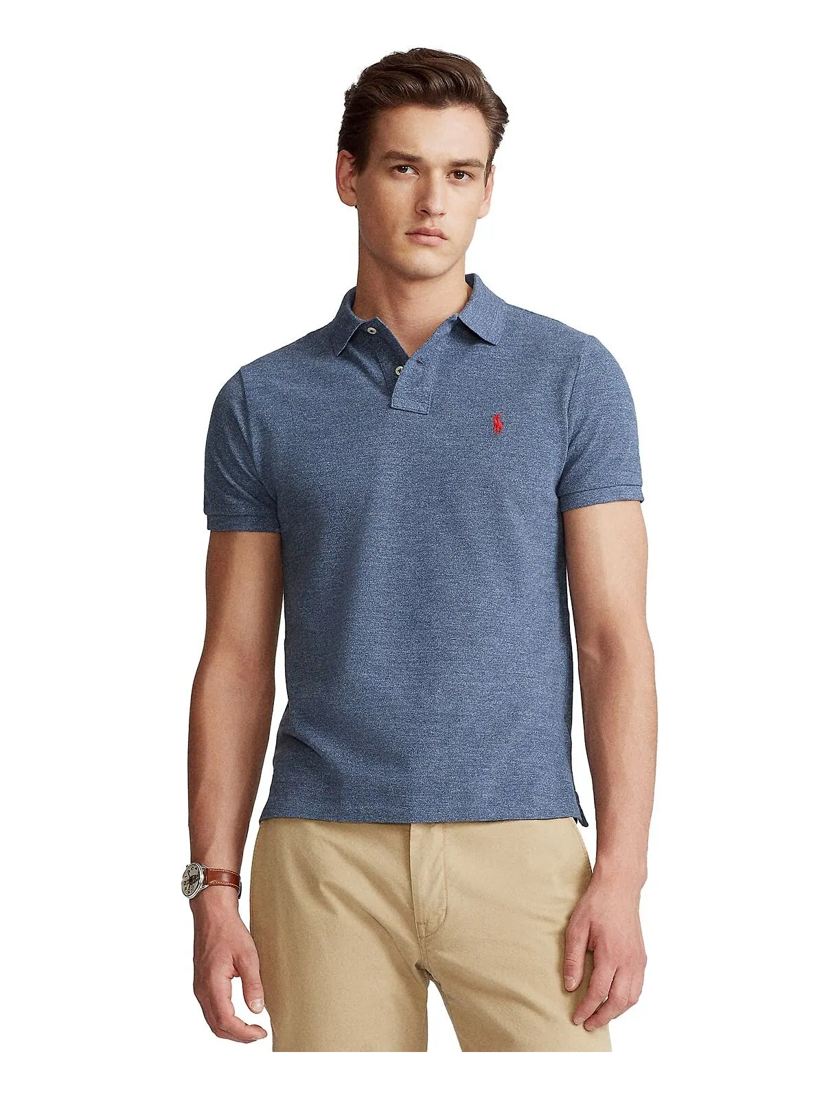 Мужская футболка-поло slim fit из сетчатой ​​ткани на заказ Polo Ralph Lauren — изображение 1 из 5, королевский вереск