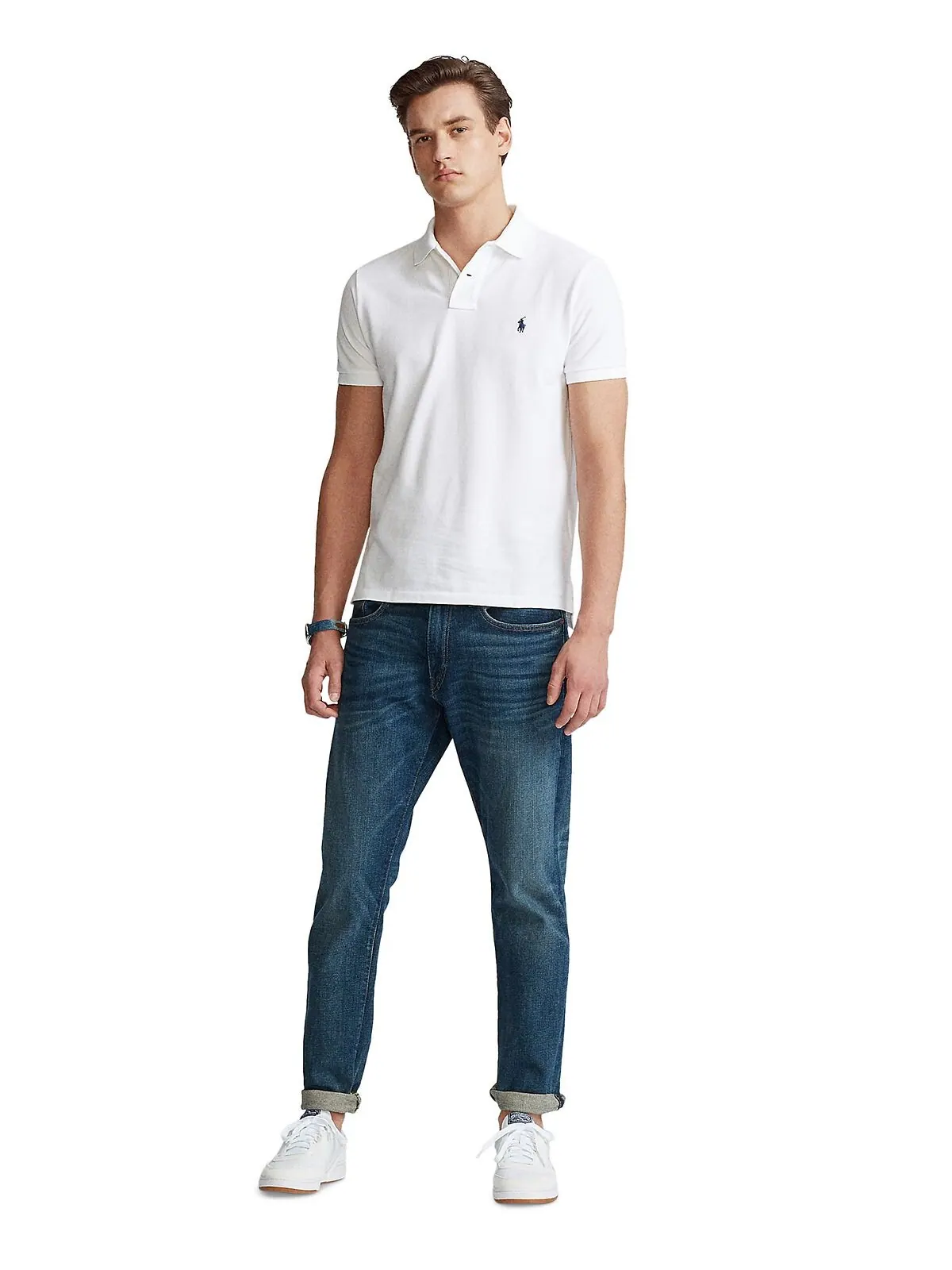 Мужская футболка-поло slim fit из сетчатой ​​ткани на заказ Polo Ralph Lauren — изображение 4 из 5, белый