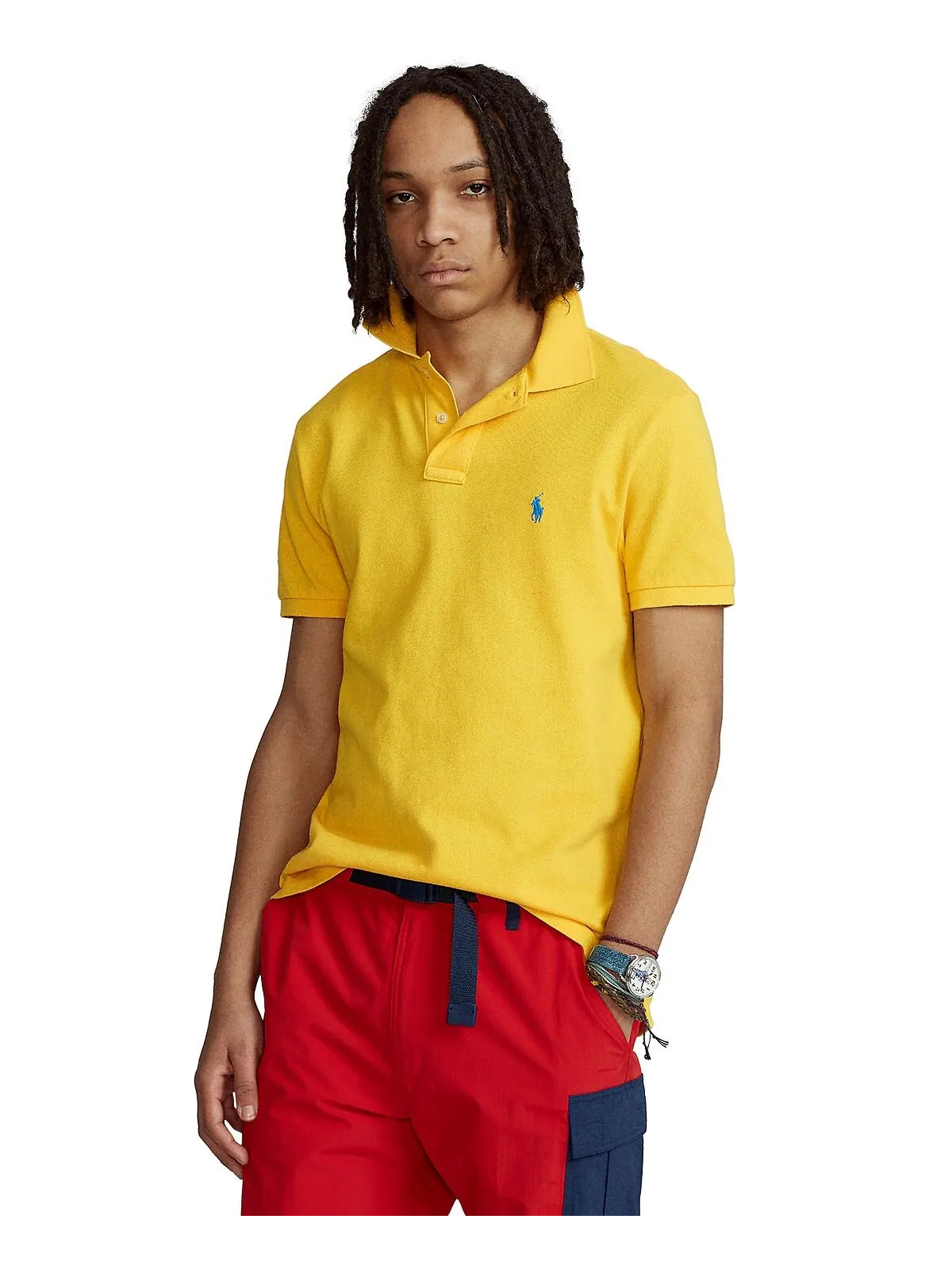 Мужская футболка-поло slim fit из сетчатой ​​ткани на заказ Polo Ralph Lauren — изображение 1 из 5, желтый