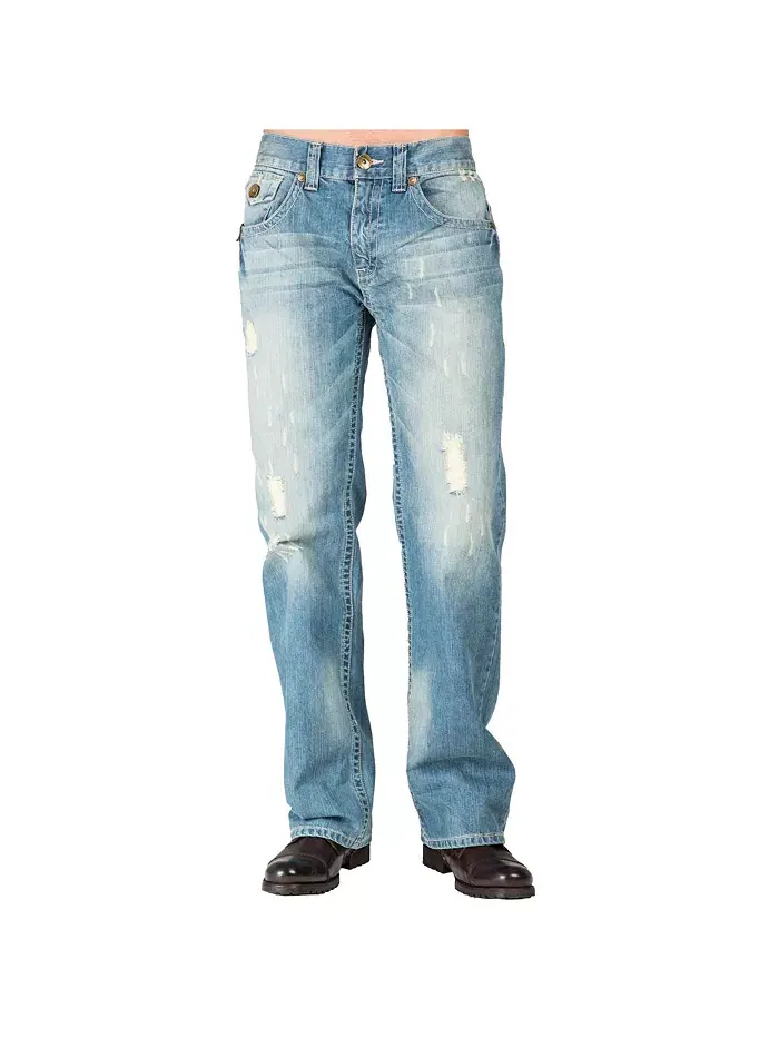 Мужские джинсы Relaxed Straight Leg Premium Denim с молнией и отделкой карманов Level 7
