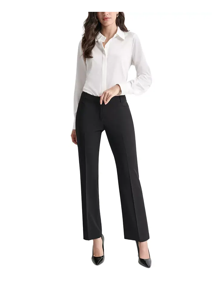 Узкие брюки средней посадки с широкими штанинами Petite Modern-Fit Mid-Rise Wide-Leg DKNY — изображение 1 из 4, черный