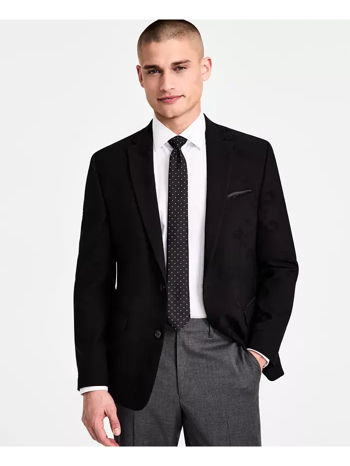 Мужской вечерний жакет Slim-Fit с жаккардовым цветочным узором Bar III — изображение 1 из 2, черный