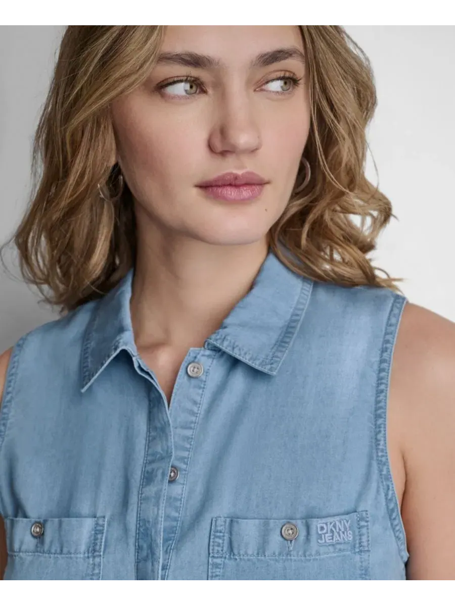 Комбинезон без рукавов с воротником Chambray DKNY Jeans — изображение 3 из 7, шамбре