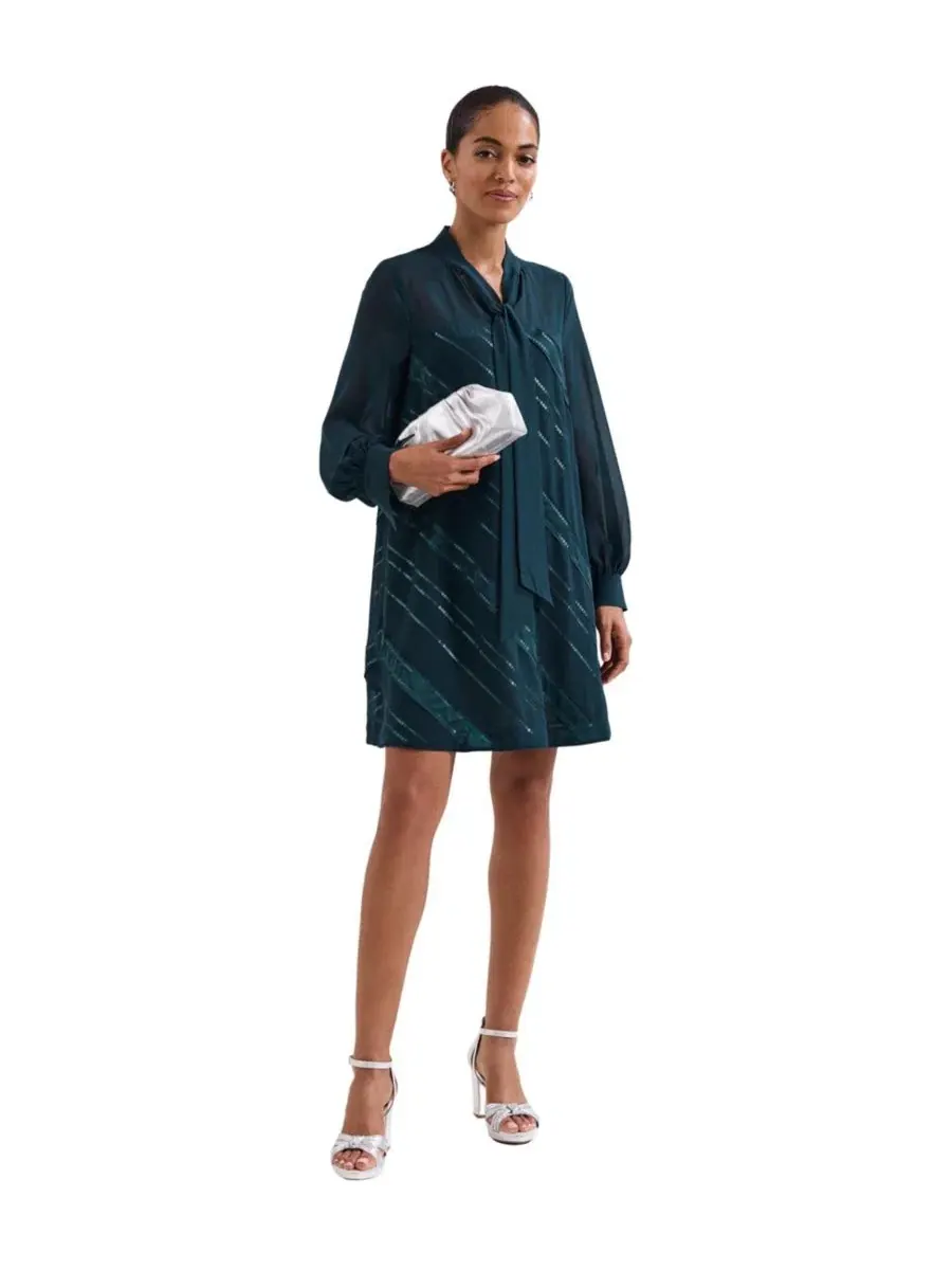 Платье-трапеция с пайетками Sonali Satin Embellished Long-Sleeve Dress Phase Eight — изображение 2 из 7, бирюзовый