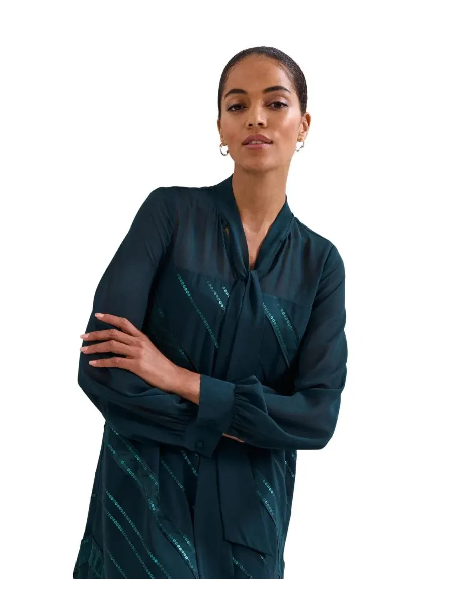 Платье-трапеция с пайетками Sonali Satin Embellished Long-Sleeve Dress Phase Eight — изображение 4 из 7, бирюзовый