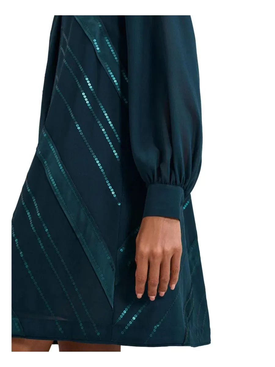Платье-трапеция с пайетками Sonali Satin Embellished Long-Sleeve Dress Phase Eight — изображение 5 из 7, бирюзовый