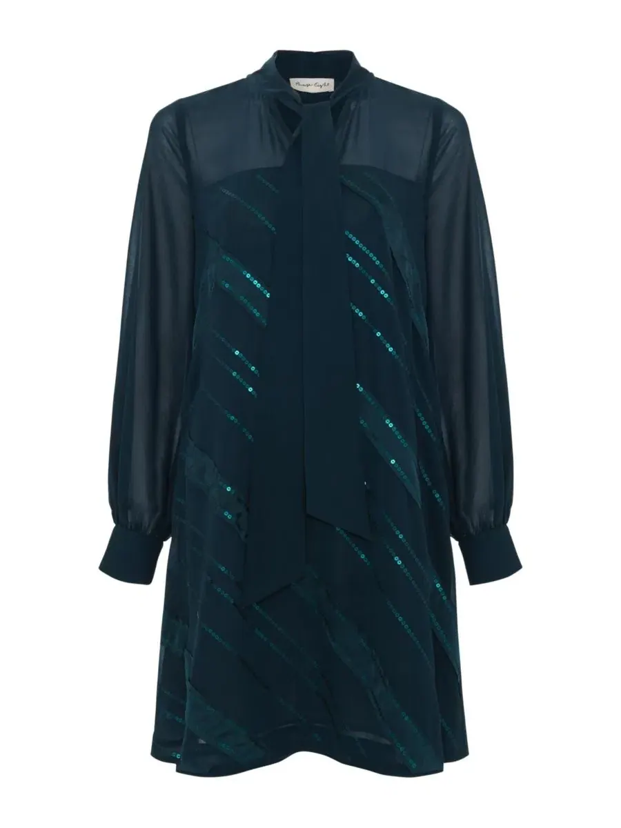 Платье-трапеция с пайетками Sonali Satin Embellished Long-Sleeve Dress Phase Eight — изображение 7 из 7, бирюзовый