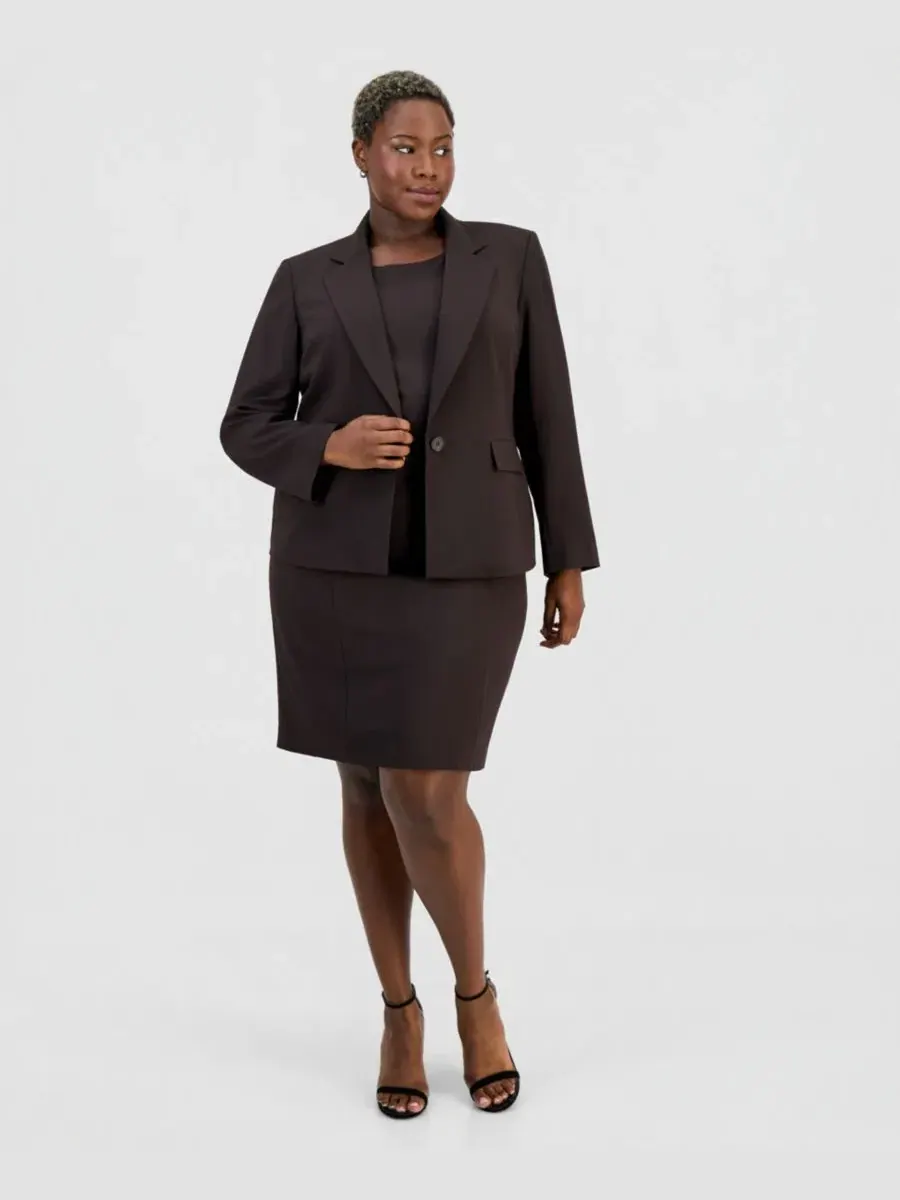 Костюм из жакета с пеплумом и платья-футляр Plus Size One-Button Peplum Jacket & Basic Sheath Dress