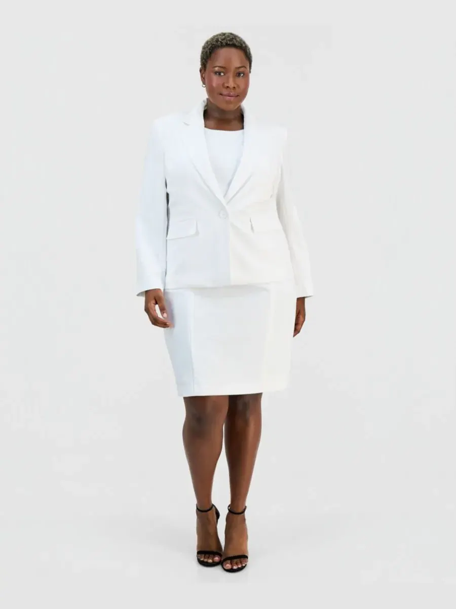 Костюм из жакета-пеплум и платья-футляр Plus Size One-Button Peplum Jacket & Basic Sheath Dress — изображение 1 из 3
