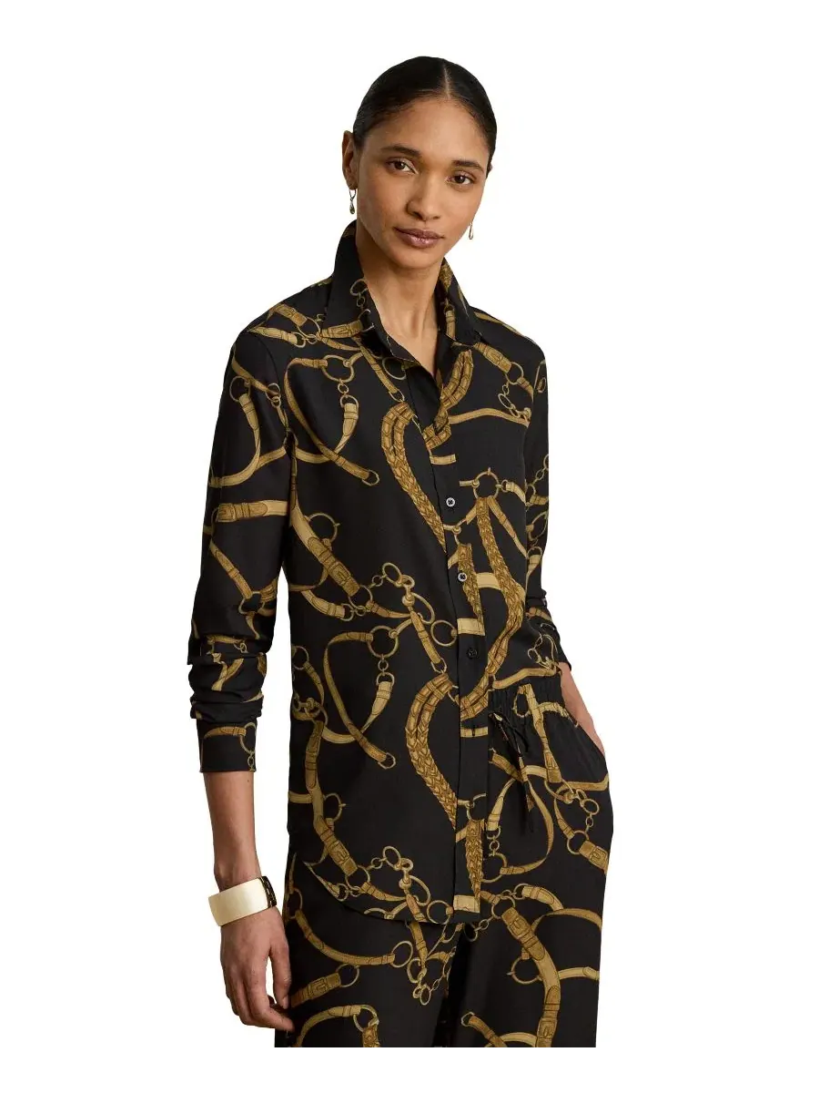 Женская рубашка классического кроя с поясным принтом Lauren Ralph Lauren — изображение 1 из 5, черный/бежевый