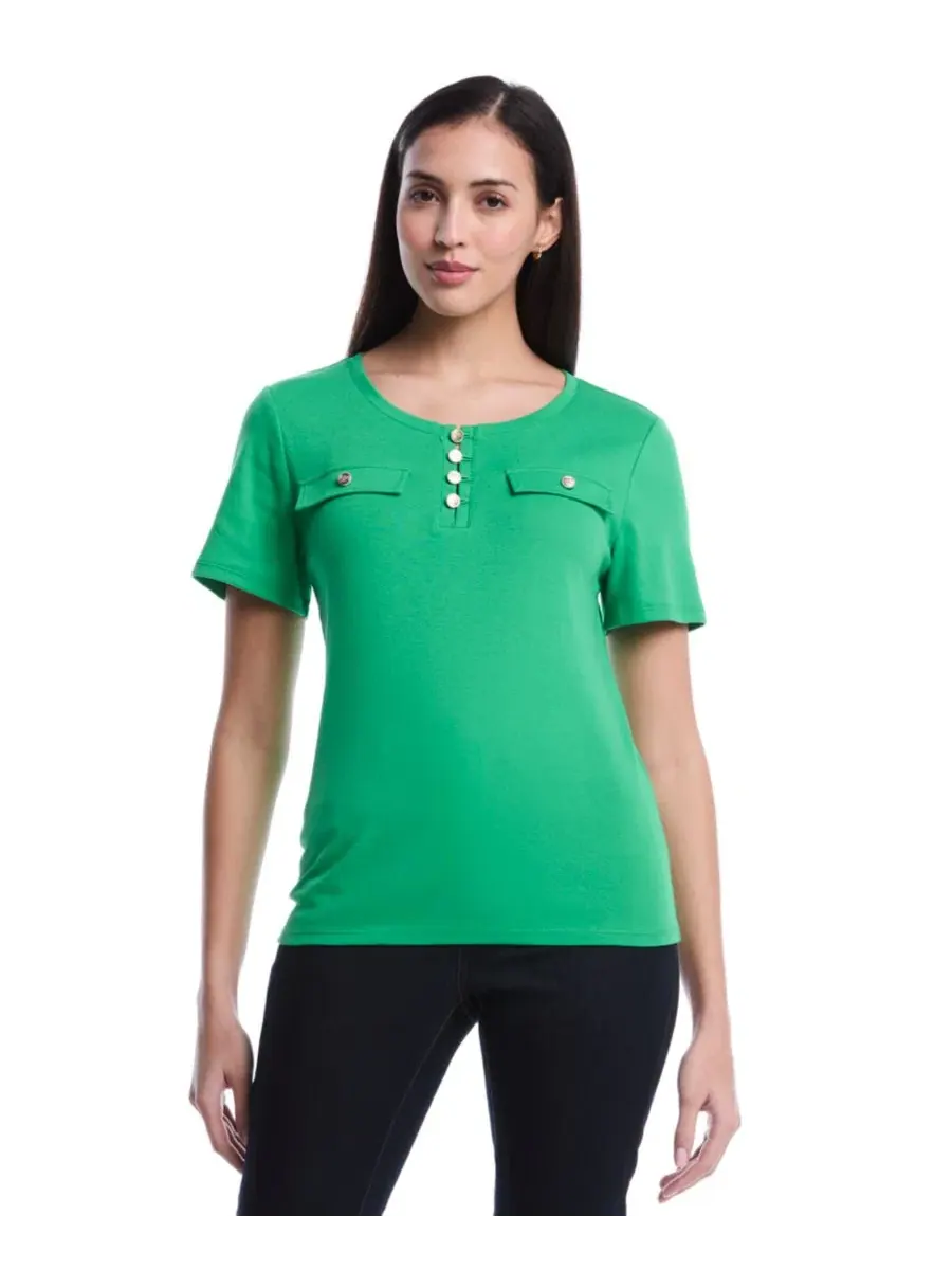 Топ с коротким рукавом и пуговицами Petite Welt Pocket Button Detail Short-Sleeve Top Rafaella