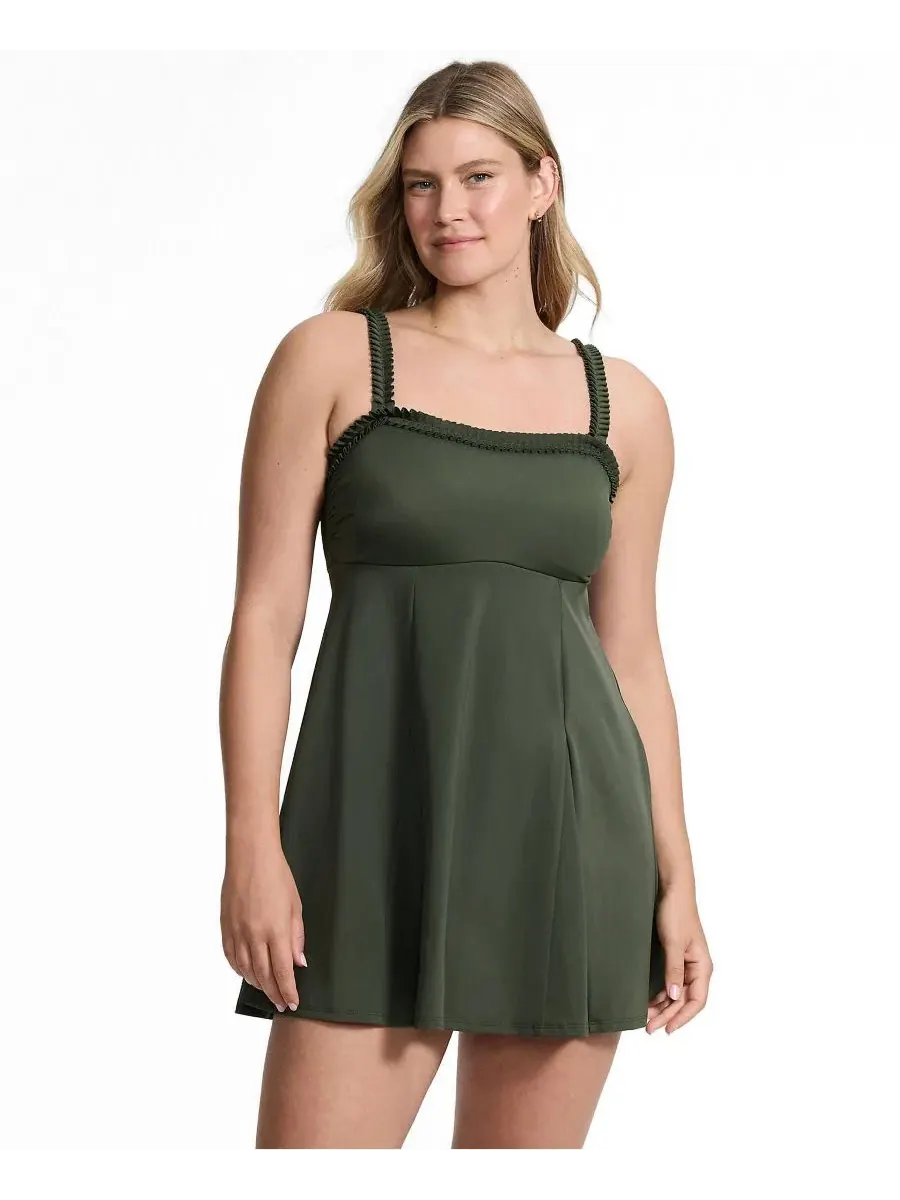 Платье для плавания Tugless Pleated Ruffle Swim Dress Lands' End — изображение 1 из 3
