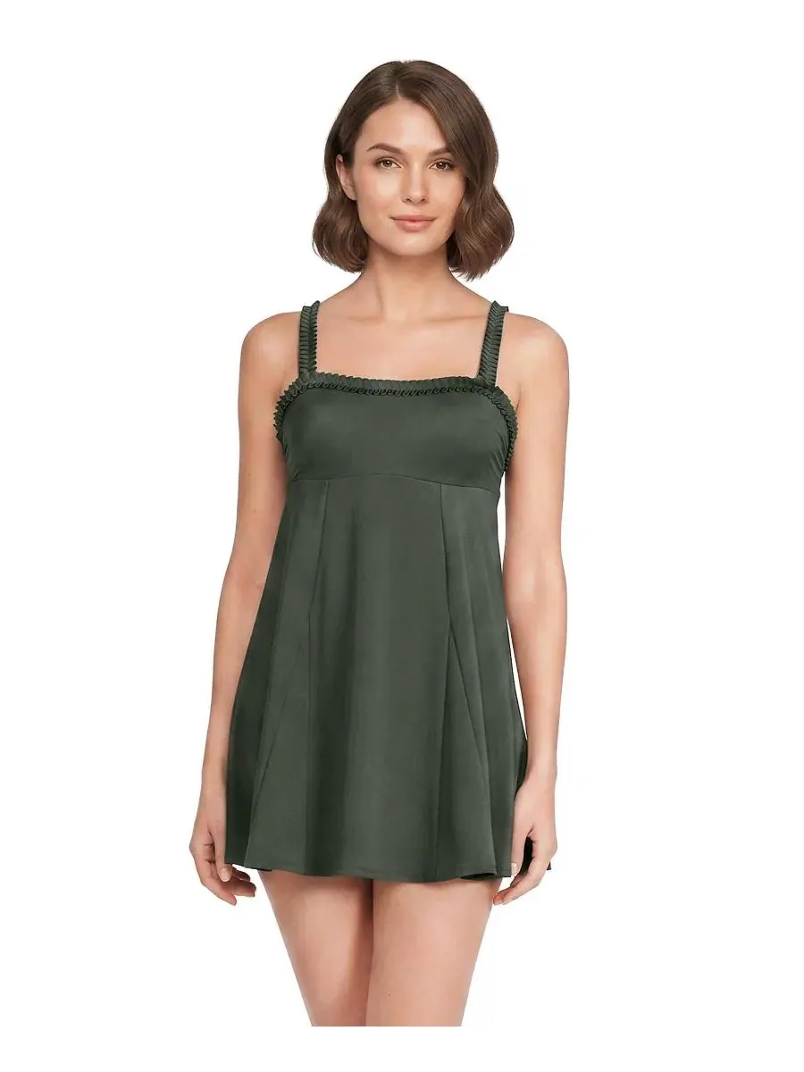 Платье для плавания Tugless Pleated Ruffle Swim Dress Lands' End — изображение 2 из 3