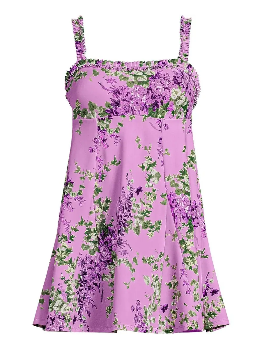 Платье для плавания Tugless Pleated Ruffle Swim Dress Lands' End — изображение 4 из 4, розовый/белый