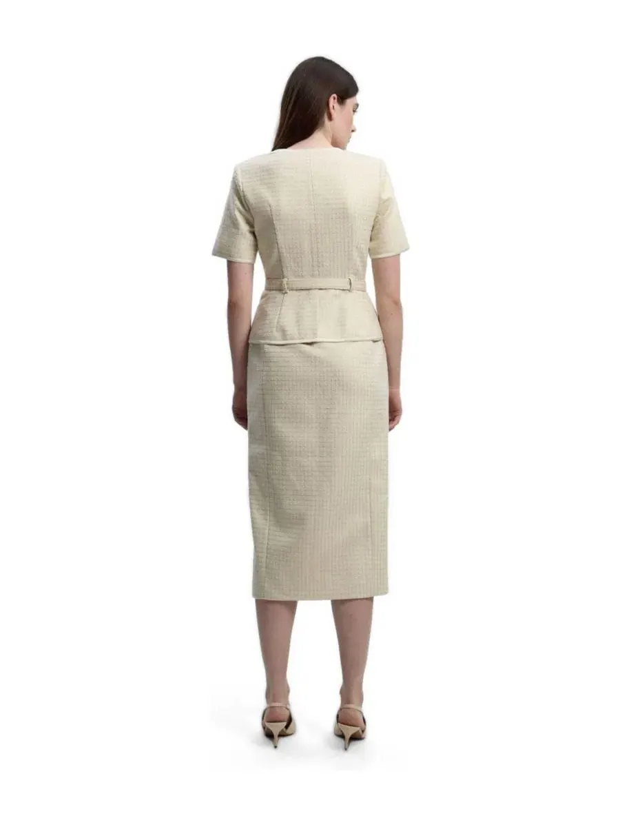 Платье-миди с баской и бантом, модель Tweed Bow Karen Millen — изображение 2 из 4, белый