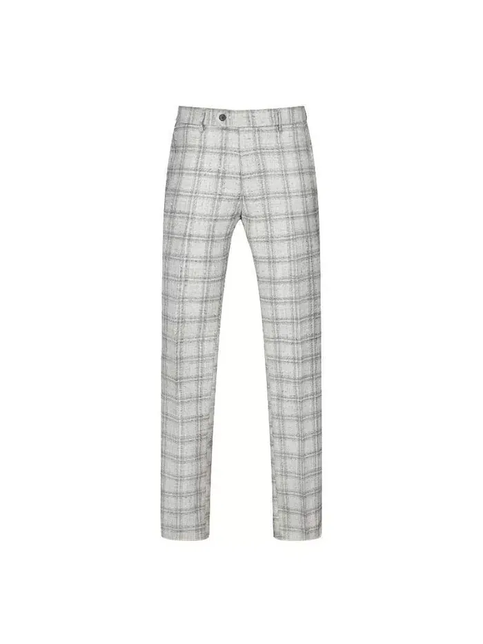 Мужской серый клетчатый двубортный костюм 2 предмета Slim Fit Gino Vitale — изображение 5 из 5, белый