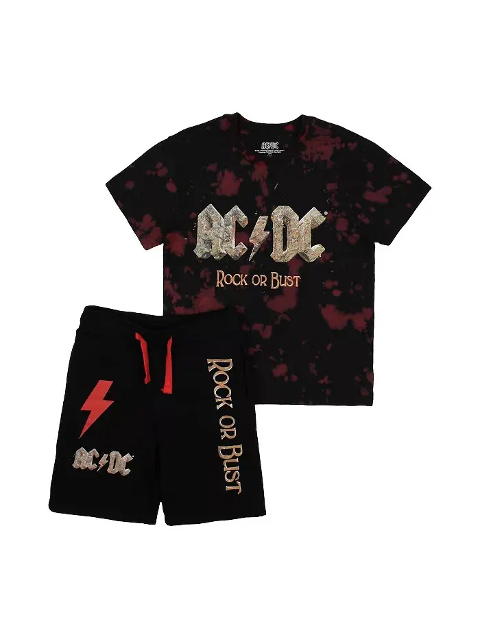 Мальчиковый набор: футболка с коротким рукавом ACDC Rock Or Bust и шорты для отдыха - XXL AC/DC — черный