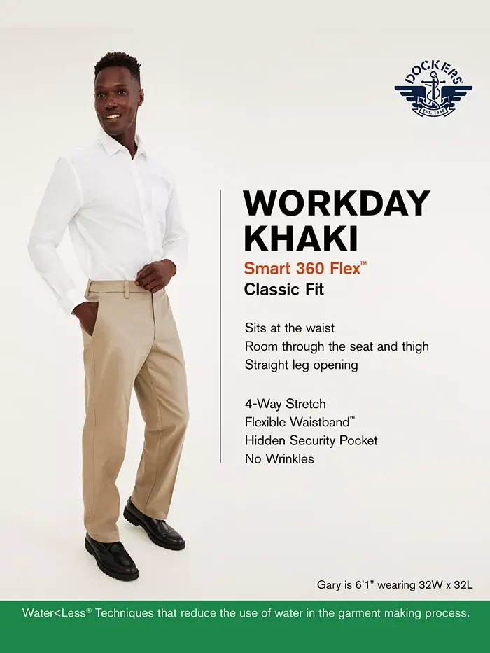 Мужские рабочие брюки Workday Smart 360 Flex Classic Fit Khaki Stretch Dockers — 8