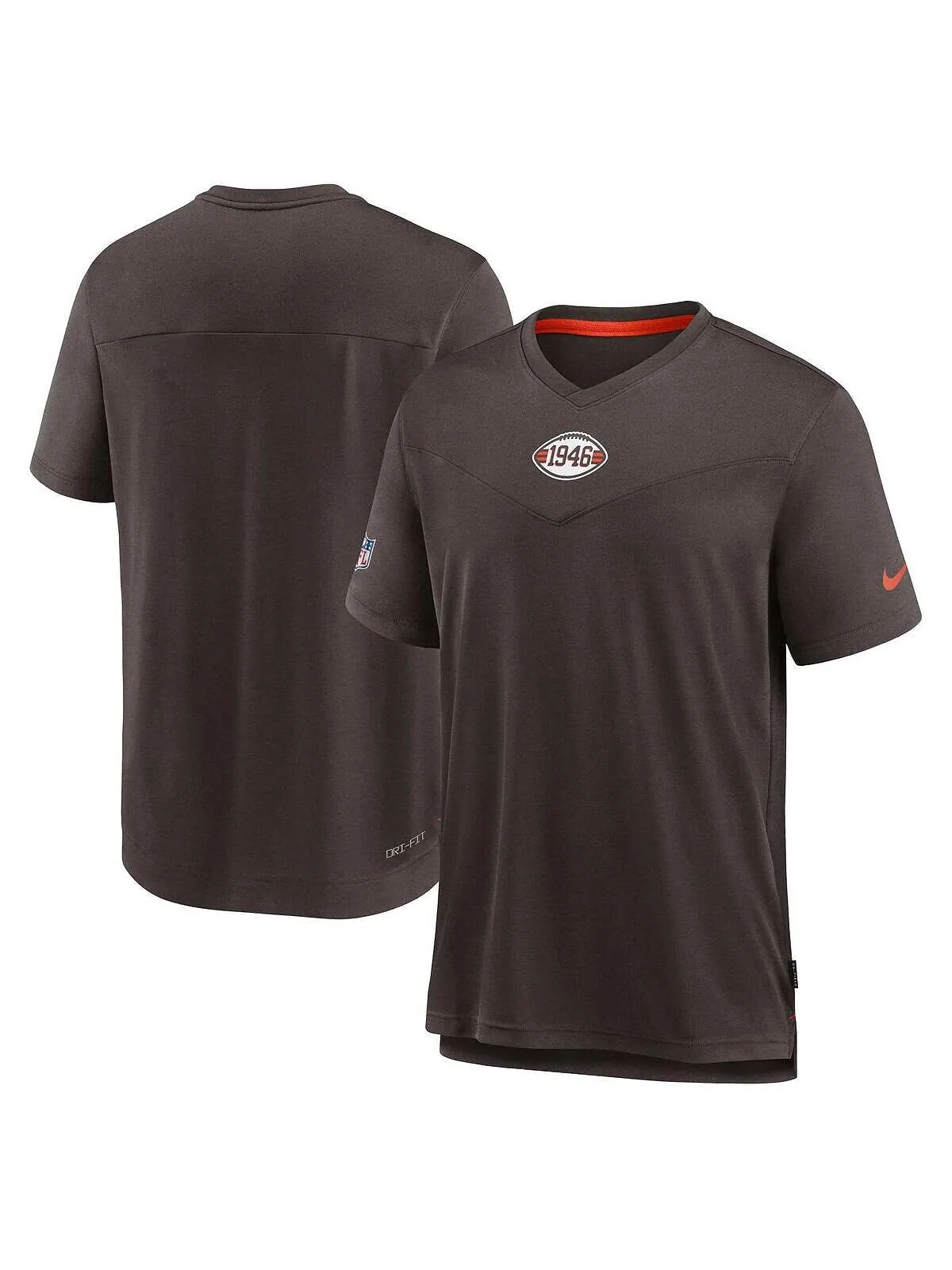 Мужская коричневая футболка с v-образным вырезом cleveland browns sideline coaches vintage-like — изображение 1 из 1