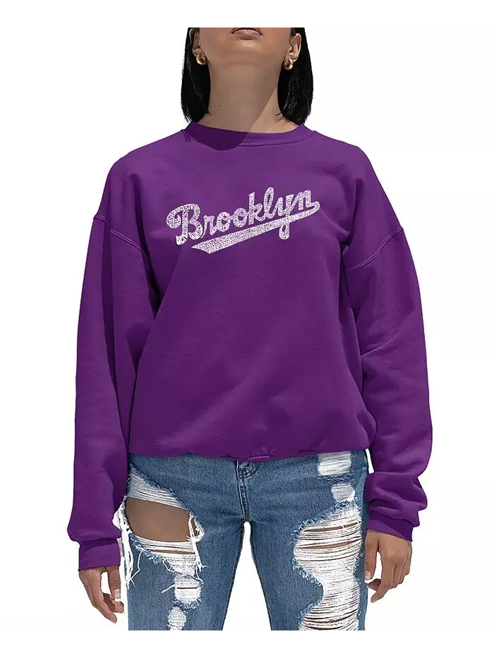 Женская толстовка с круглым вырезом Word Art Brooklyn Neighborhoods LA Pop Art — изображение 1 из 2, фиолетовый