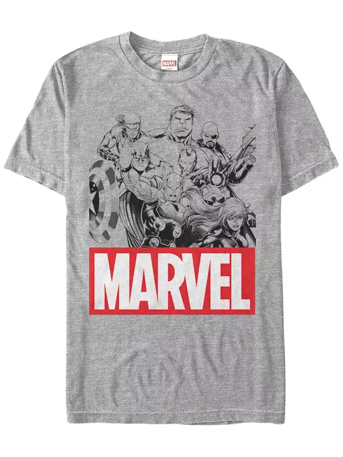 Футболка Marvel Men's Comic Collection Line Art Group Shot с коротким рукавом Fifth Sun — изображение 1 из 1, серый