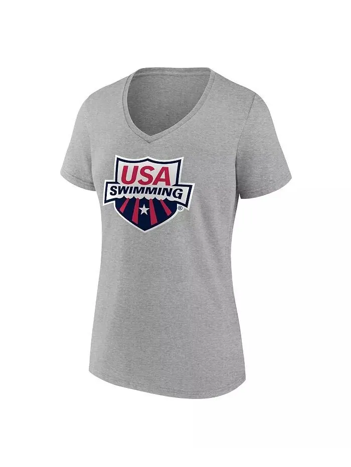 Женская футболка с v-образным вырезом и логотипом Heather Grey USA для плавания Primary Fanatics — изображение 2 из 3, серый