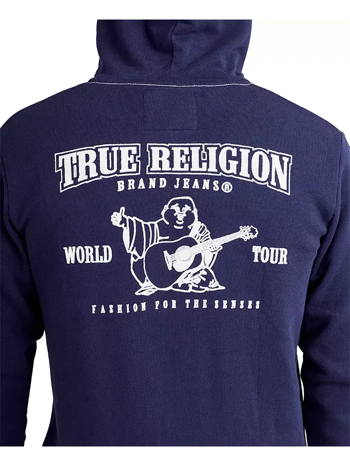 Мужская худи с классическим логотипом на молнии и шнурком True Religion — изображение 3 из 3, темно-синий