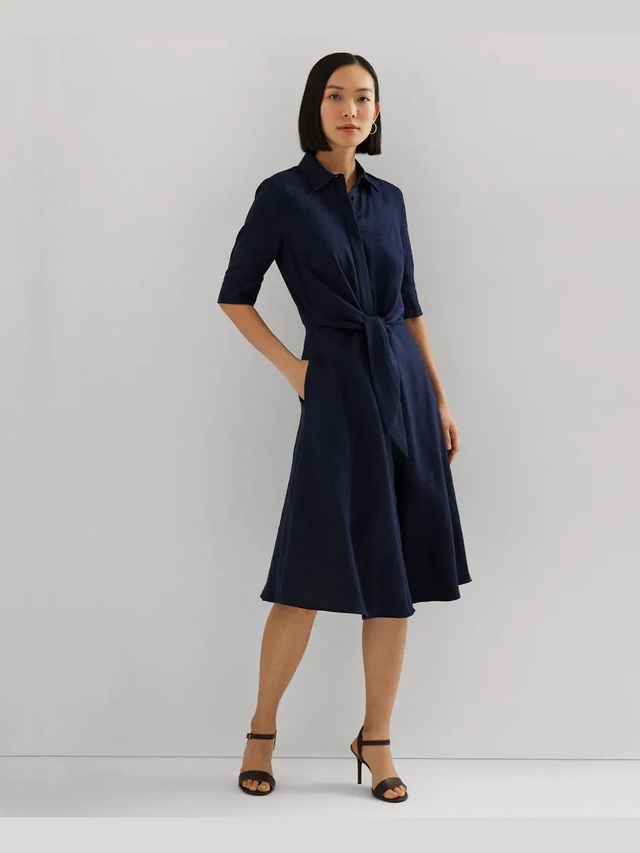 Женское льняное платье-рубашка Lauren Ralph Lauren — изображение 1 из 5, темно-синий