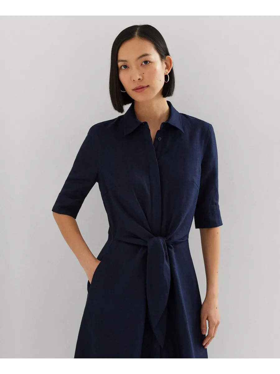 Женское льняное платье-рубашка Lauren Ralph Lauren — изображение 2 из 5, темно-синий